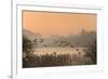 A misty sunrise over the Great Lake on the Castle Howard Estate, North Yorkshire, Yorkshire, Englan-John Potter-Framed Photographic Print