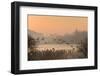 A misty sunrise over the Great Lake on the Castle Howard Estate, North Yorkshire, Yorkshire, Englan-John Potter-Framed Photographic Print