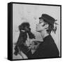 A Model Wearing a Hat Trimmed with Feathers-null-Framed Stretched Canvas