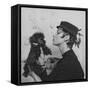 A Model Wearing a Hat Trimmed with Feathers-null-Framed Stretched Canvas