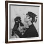 A Model Wearing a Hat Trimmed with Feathers-null-Framed Giclee Print