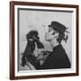 A Model Wearing a Hat Trimmed with Feathers-null-Framed Giclee Print