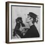 A Model Wearing a Hat Trimmed with Feathers-null-Framed Giclee Print