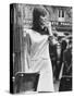 A Model Wearing a White Piquet Dress-null-Stretched Canvas