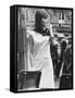 A Model Wearing a White Piquet Dress-null-Framed Stretched Canvas