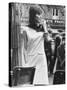 A Model Wearing a White Piquet Dress-null-Stretched Canvas