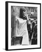 A Model Wearing a White Piquet Dress-null-Framed Photographic Print