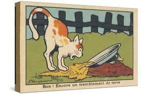 A Mole Knocks over the Cat's Bowl When it Comes out of the Ground.” Good! Another Earthquake.” ,193-Benjamin Rabier-Stretched Canvas