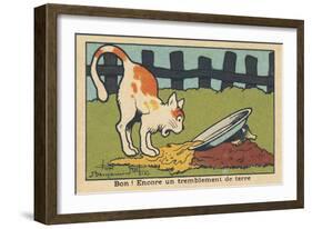 A Mole Knocks over the Cat's Bowl When it Comes out of the Ground.” Good! Another Earthquake.” ,193-Benjamin Rabier-Framed Giclee Print