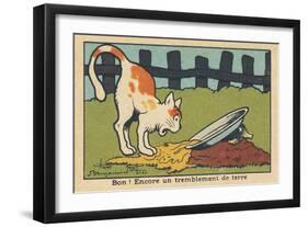 A Mole Knocks over the Cat's Bowl When it Comes out of the Ground.” Good! Another Earthquake.” ,193-Benjamin Rabier-Framed Giclee Print