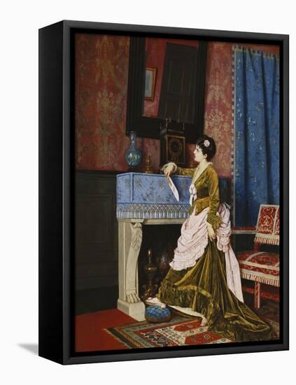 A Moments Reflection-Auguste Toulmouche-Framed Stretched Canvas