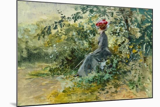 A Moments Rest watercolor and bodycolour-Pompeo Mariani-Mounted Giclee Print