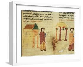 A Monk Hunting the Devil from a Church Towards a Pagan Temple-null-Framed Giclee Print