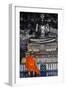 A Monk Prays in Front of a Golden Buddha, Wat Suthat, Bangkok, Thailand, Southeast Asia, Asia-Andrew Taylor-Framed Photographic Print