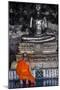 A Monk Prays in Front of a Golden Buddha, Wat Suthat, Bangkok, Thailand, Southeast Asia, Asia-Andrew Taylor-Mounted Photographic Print