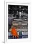 A Monk Prays in Front of a Golden Buddha, Wat Suthat, Bangkok, Thailand, Southeast Asia, Asia-Andrew Taylor-Framed Photographic Print