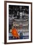 A Monk Prays in Front of a Golden Buddha, Wat Suthat, Bangkok, Thailand, Southeast Asia, Asia-Andrew Taylor-Framed Photographic Print