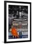 A Monk Prays in Front of a Golden Buddha, Wat Suthat, Bangkok, Thailand, Southeast Asia, Asia-Andrew Taylor-Framed Photographic Print