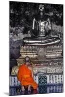 A Monk Prays in Front of a Golden Buddha, Wat Suthat, Bangkok, Thailand, Southeast Asia, Asia-Andrew Taylor-Mounted Photographic Print