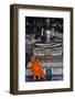 A Monk Prays in Front of a Golden Buddha, Wat Suthat, Bangkok, Thailand, Southeast Asia, Asia-Andrew Taylor-Framed Photographic Print