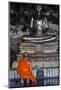 A Monk Prays in Front of a Golden Buddha, Wat Suthat, Bangkok, Thailand, Southeast Asia, Asia-Andrew Taylor-Mounted Photographic Print