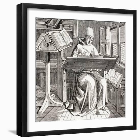 A Monk Scribe Surrounded by Manuscripts and Books at His Desk, after a 15th Century Work, from…-null-Framed Giclee Print