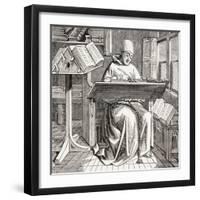 A Monk Scribe Surrounded by Manuscripts and Books at His Desk, after a 15th Century Work, from…-null-Framed Giclee Print