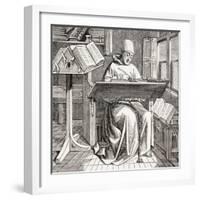 A Monk Scribe Surrounded by Manuscripts and Books at His Desk, after a 15th Century Work, from…-null-Framed Giclee Print