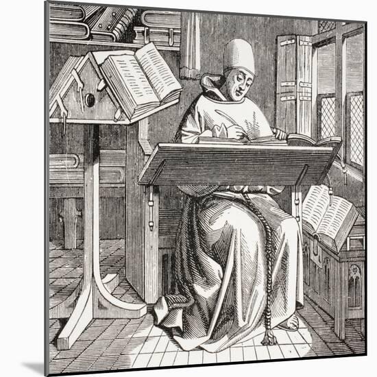 A Monk Scribe Surrounded by Manuscripts and Books at His Desk, after a 15th Century Work, from…-null-Mounted Giclee Print