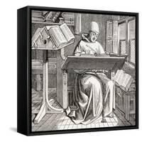 A Monk Scribe Surrounded by Manuscripts and Books at His Desk, after a 15th Century Work, from…-null-Framed Stretched Canvas