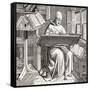 A Monk Scribe Surrounded by Manuscripts and Books at His Desk, after a 15th Century Work, from…-null-Framed Stretched Canvas