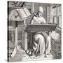 A Monk Scribe Surrounded by Manuscripts and Books at His Desk, after a 15th Century Work, from…-null-Stretched Canvas