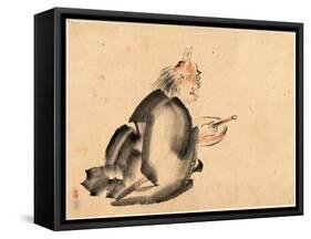 A Monk Wearing Mask(?) with Horns-null-Framed Stretched Canvas