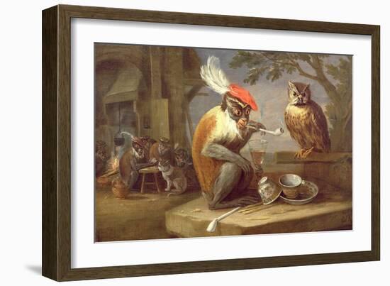 A Monkey Smoking and Drinking with an Owl-Ferdinand van Kessel-Framed Giclee Print