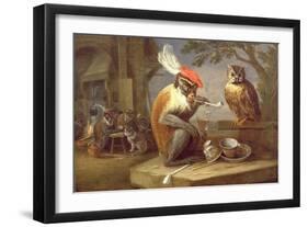 A Monkey Smoking and Drinking with an Owl-Ferdinand van Kessel-Framed Giclee Print