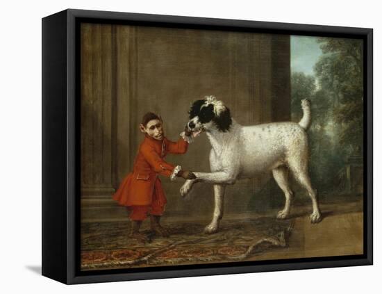 A Monkey Wearing Crimson Livery Dancing with a Poodle on the Terrace of a Country House-John Wootton-Framed Stretched Canvas