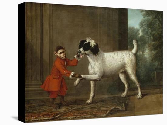 A Monkey Wearing Crimson Livery Dancing with a Poodle on the Terrace of a Country House-John Wootton-Stretched Canvas