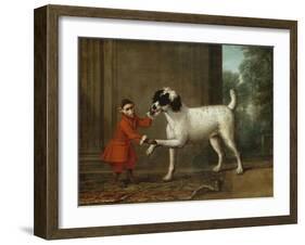 A Monkey Wearing Crimson Livery Dancing with a Poodle on the Terrace of a Country House-John Wootton-Framed Giclee Print