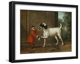 A Monkey Wearing Crimson Livery Dancing with a Poodle on the Terrace of a Country House-John Wootton-Framed Giclee Print