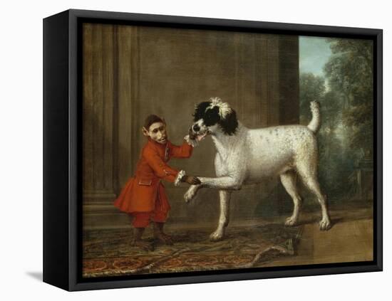 A Monkey Wearing Crimson Livery Dancing with a Poodle on the Terrace of a Country House-John Wootton-Framed Stretched Canvas