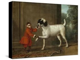 A Monkey Wearing Crimson Livery Dancing with a Poodle on the Terrace of a Country House-John Wootton-Stretched Canvas