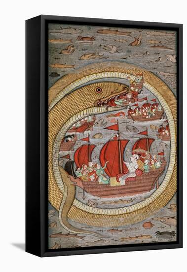 A Monstrous Serpent Devouring the Royal Fleet, C.1670-1690 (Illuminated Manuscript)-null-Framed Stretched Canvas