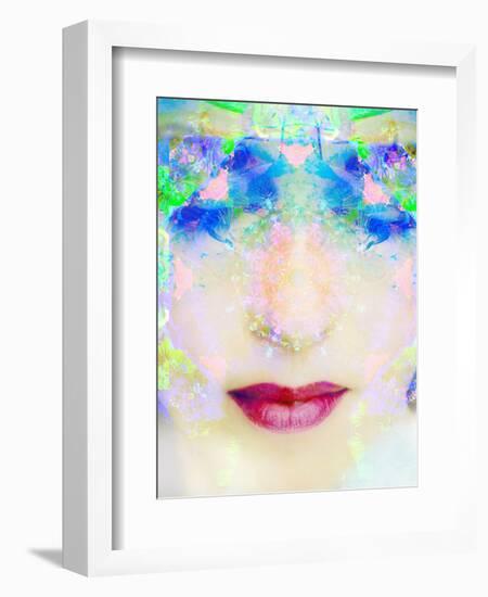 A Montage of a Portrait of a Woman with Closed Eyes and Ornaments Out of Flowers-Alaya Gadeh-Framed Photographic Print