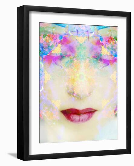 A Montage of a Portrait of a Woman with Closed Eyes and Ornaments Out of Flowers-Alaya Gadeh-Framed Photographic Print