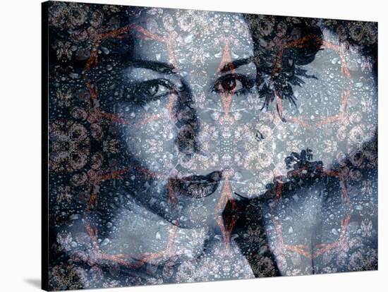 A Montage of a Portrait with Ornaments from Water Reflections in Reserded Colors-Alaya Gadeh-Stretched Canvas