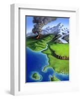 A Montage of Earth's Features Including a Volcano, River, Storm and Mountains-null-Framed Art Print