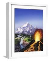 A Montage of Earth's Features Including a Volcano, River, Storm and Mountains-null-Framed Art Print