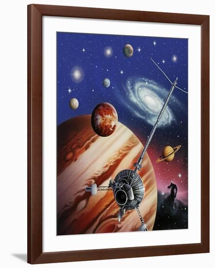 A Montage of the Universe Featuring Astronomical Objects and an Exploratory Craft-null-Framed Art Print