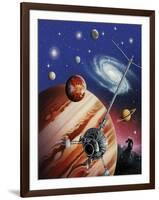 A Montage of the Universe Featuring Astronomical Objects and an Exploratory Craft-null-Framed Art Print