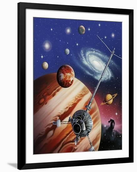 A Montage of the Universe Featuring Astronomical Objects and an Exploratory Craft-null-Framed Art Print